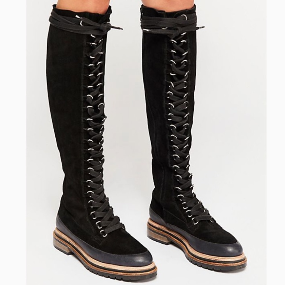 Free People Black Lace Up Boots